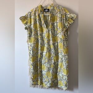 Erica Wilson Nantucket Needle Works Yellow Floral Short Sleeve Dress Cotton XS